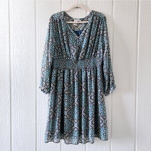 American Rag City Boho Kaleidoscope Print Sheer V Neck Dress Longsleeve …